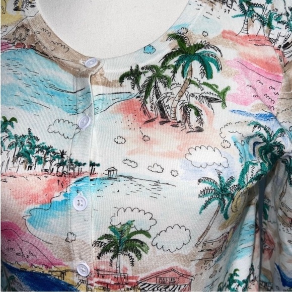 Talbots Palm Tree Print 3/4 Sleeve - Picture 2 of 6